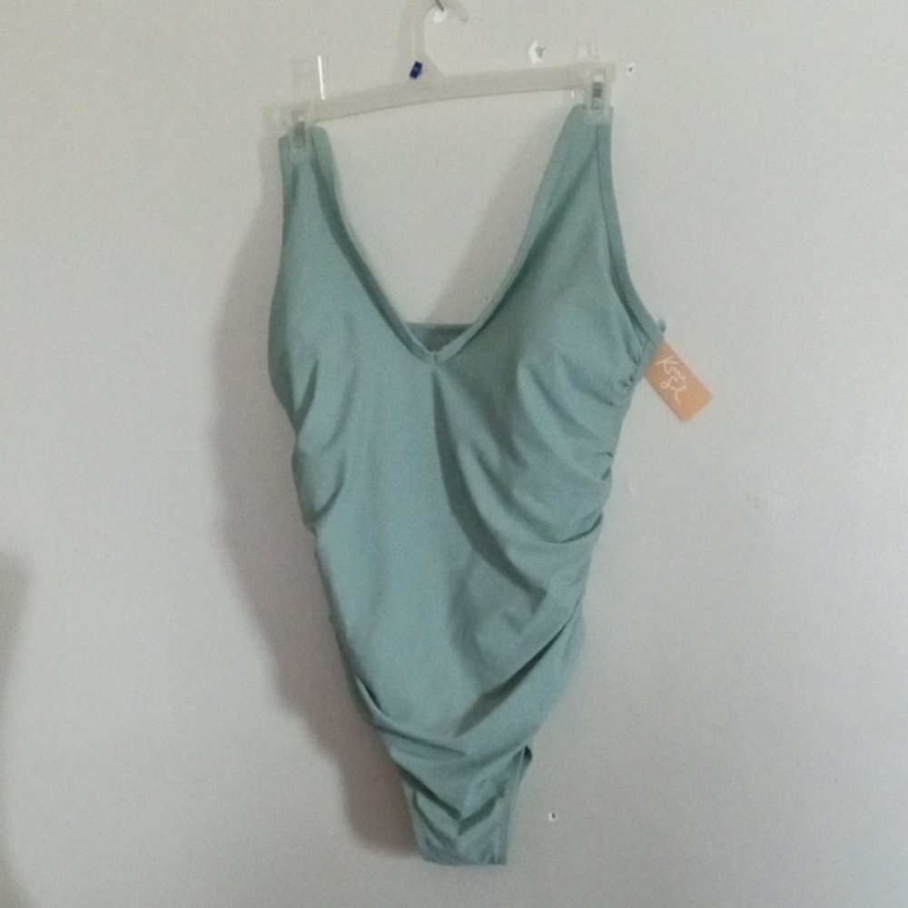 Kona Sol Sage Green One-Piece Swimsuit Size 24W NWT